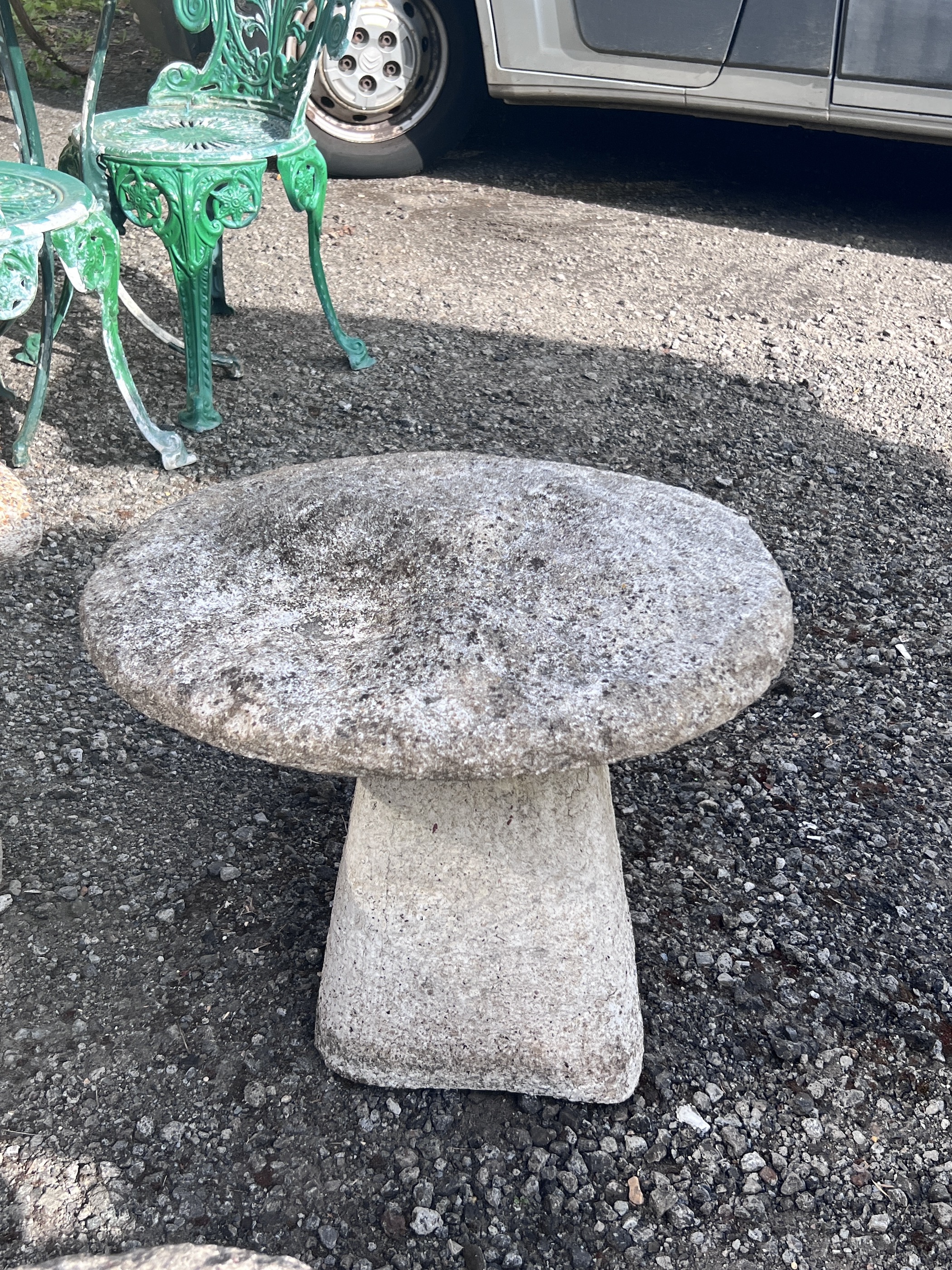 A pair of small reconstituted staddle stones, diameter 53cm, height 44cm